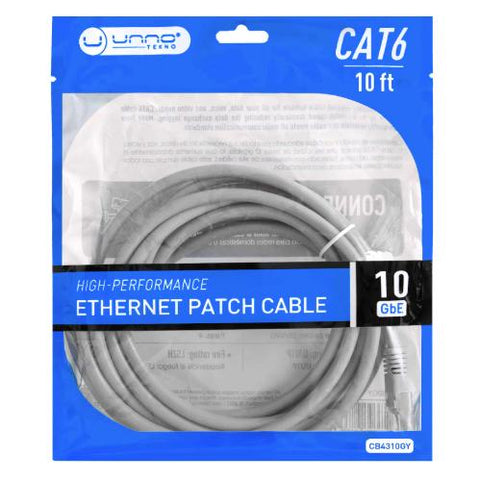 Wholesale-Unno CB4310GY Cable Cat6 Ethernet Patch Cord 10 FT-Ethernet Cable-Electro Vision Inc