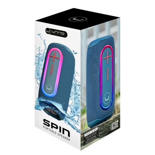 Wholesale-Unno SP9215BL Speaker Spin BT Waterproof TWS LED 20W - Blue-Speaker-Electro Vision Inc