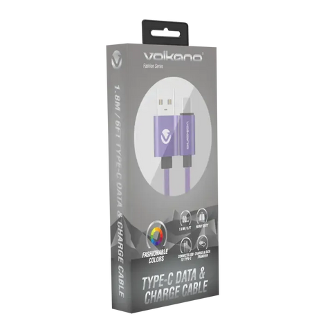 Wholesale-Volkano 20061-PR-US Fashion series cable Type-C 1.8m - Purple-Electro Vision Inc