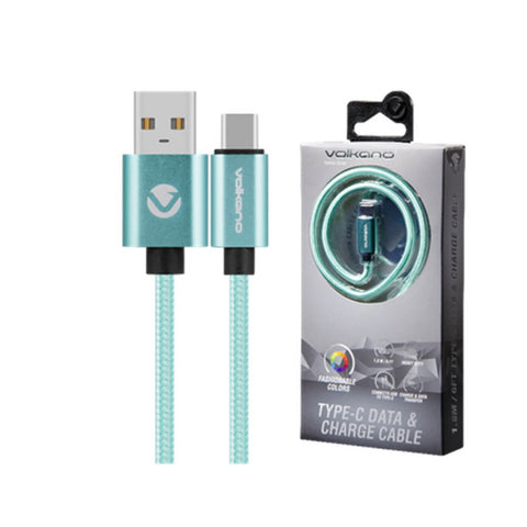 Wholesale-Volkano 20061-TL-US Fashion series cable Type-C 1.8m - Teal-Electro Vision Inc
