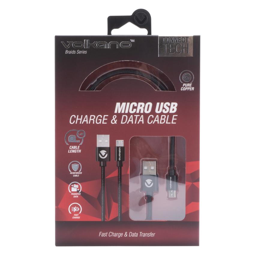 Wholesale-Volkano 20102-BK Braids Series Nylon Braided Micro USB Cable 1.2m - Black-Electro Vision Inc