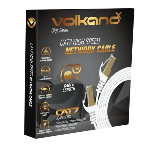 Wholesale-VolkanoX 20063-WT Giga Series CAT7 High-Speed Network Cable – Flat, 1m, Gold-Plated ps-Electro Vision Inc