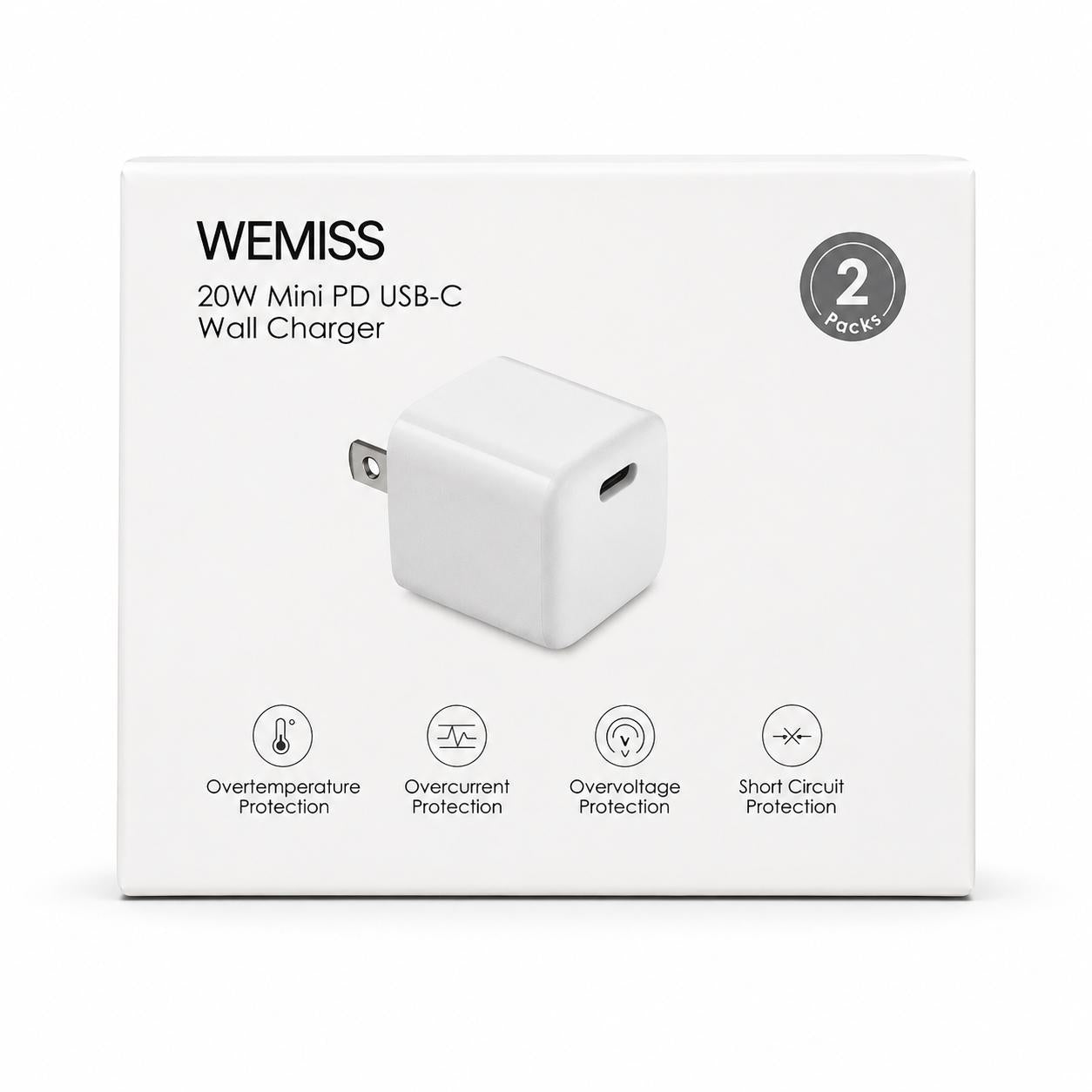 Wholesale-Wemiss Mini 20W Fast USB-C Wall Chargers 2-Pack-Charger-Electro Vision Inc
