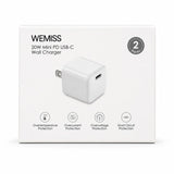 Wholesale-Wemiss Mini 20W Fast USB-C Wall Chargers 2-Pack-Charger-Electro Vision Inc