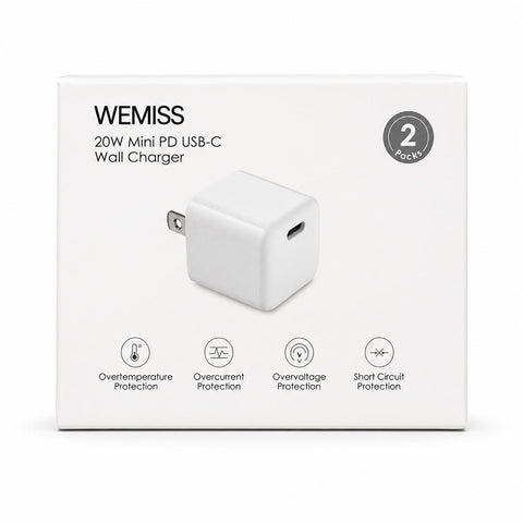 Wholesale-Wemiss Mini 20W Fast USB-C Wall Chargers 2-Pack-Charger-Electro Vision Inc