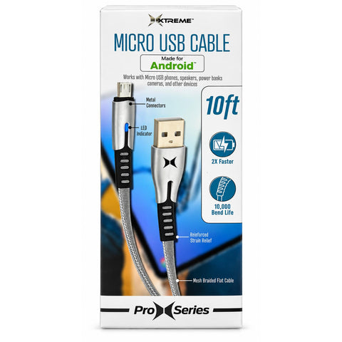 Wholesale-Xtreme XAS81018SIL Micro USB Cable 10ft, 18W Charging Speed, Compatible with Most Apple Products-Charging Cable-Electro Vision Inc