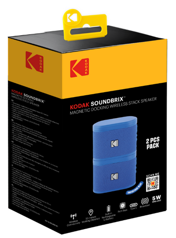 Kodak - Dual Brixlink Magnetic 
Speakers, Blue (Pack of 2)