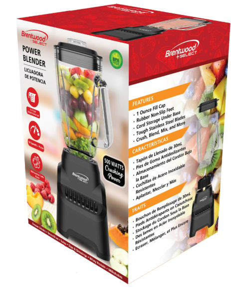 Wholesale-Brentwood JBS500BK Glass Jar Blender 500 Watts-Blender-Electro Vision Inc