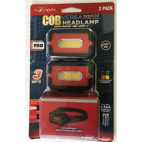 Wholesale-i-Zoom FLCH215012 Versa Beam COB Headlamp 2 pack 150 Lumens-Headlamp-Electro Vision Inc