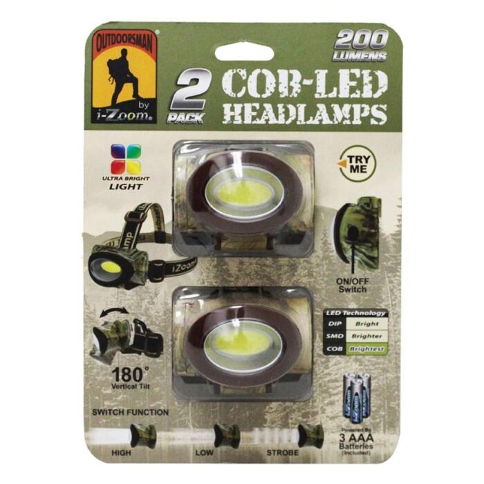 Wholesale-i-Zoom FLCH2200612 COB Headlamp w/6AAA Batt, 6 Sets/Display 200 Lumen, 2Pk-Headlamp-Electro Vision Inc