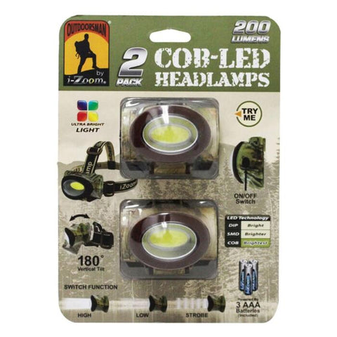 Wholesale-i-Zoom FLCH2200612 COB Headlamp w/6AAA Batt, 6 Sets/Display 200 Lumen, 2Pk-Headlamp-Electro Vision Inc