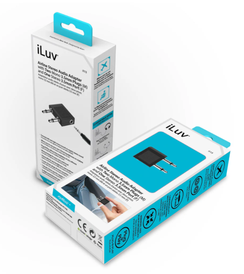 Wholesale-iLUV I113BK Airline Audio Adaptor (Black)-Audio Adapter-Electro Vision Inc