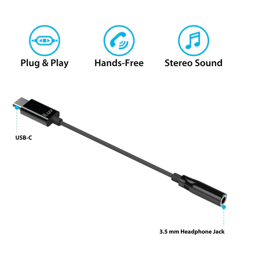 Wholesale-iLuv I115ADBK USB-C to 3.5 mm Headphone Jack Adapter-Electro Vision Inc