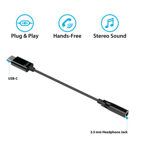 Wholesale-iLuv I115ADBK USB C to 3.5 mm Headphone Jack Adapter-Electro Vision Inc