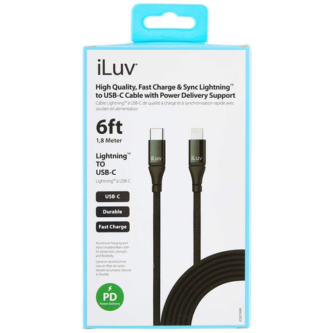 Wholesale-iLuv ICB276BK Fast Charging USB-C to Lightning Cable - 6ft-Electro Vision Inc
