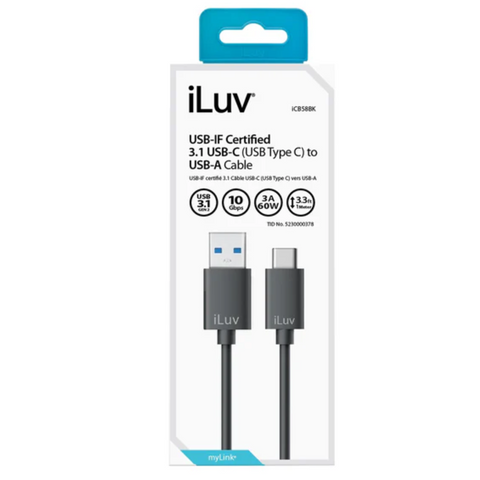 Wholesale-iLuv ICB58BK Sync & Charge Cable (3 ft) - USB-C to USB-A-Electro Vision Inc