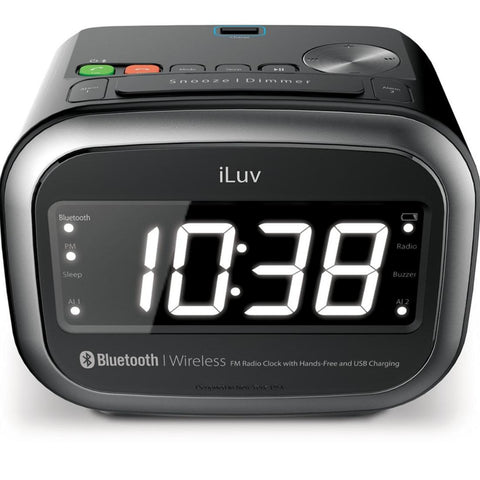 Wholesale-iLuv MORCAL2HULBK BT FM alarm clock w/1.4" white led disp. Hotel Black-Alarm Clock-Electro Vision Inc