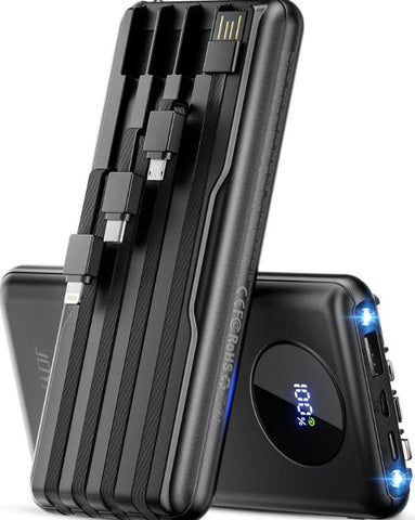 Joyfar JFPB01 Power Bank 10000mAh w/ Built-In Charging Cables & LED Display