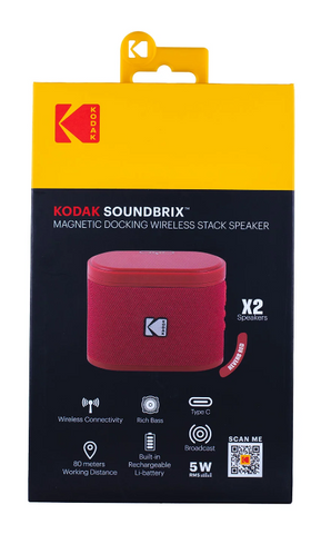 Wholesale-Kodak Dual SoundBrix Magnetic Speakers (Pack of 2) - Red-Speaker-Electro Vision Inc
