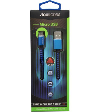 Wholesale-Acellories 6 Foot Micro USB Cable - Blue-USB Cable-Electro Vision Inc