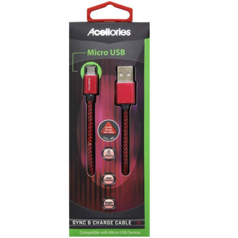 Wholesale-Acellories 6 Foot Micro USB Cable - Red-USB Cable-Electro Vision Inc