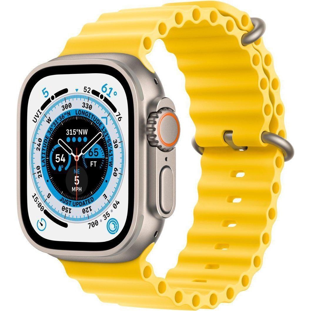 Wholesale-Apple Watch MNH93LL/A Ultra (GPS + Cellular) 49mm Titanium Case with Yellow Ocean Band - Titanium-Smart watch-Electro Vision Inc