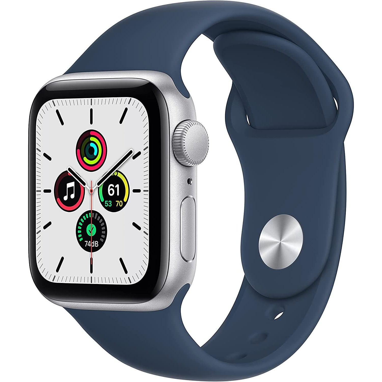 Wholesale-Apple Watch SE MKNY3LL/A (1st Gen) GPS, 40mm Silver Aluminum Case with Abyss Blue Sport Band-Smart watch-Electro Vision Inc