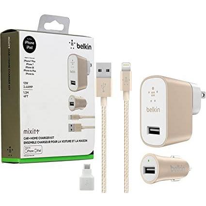 Wholesale-BELKIN F8J175DQ04 Charger Kit - Rose Gold - Home + Car Adapter/Cable MFI Certified-Accessories-Electro Vision Inc