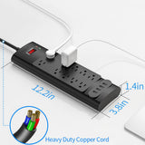 Wholesale-Bototek Surge Protector Power Strip 10 AC Outlets + 4 USB Ports - ETL - Black-Power Outlets & Sockets-Electro Vision Inc