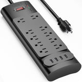 Wholesale-Bototek Surge Protector Power Strip 10 AC Outlets + 4 USB Ports - ETL - Black-Power Outlets & Sockets-Electro Vision Inc