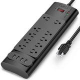 Wholesale-Bototek Surge Protector Power Strip 10 AC Outlets + 4 USB Ports - ETL - Black-Power Outlets & Sockets-Electro Vision Inc