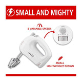 Wholesale-Brentwood HM45 Hand Mixer 5-Speed 150W White-Kitchen Appliance-Electro Vision Inc