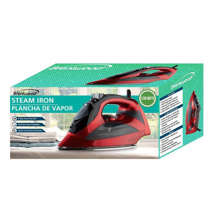 Wholesale-Brentwood MPI-90R Steam Iron with Auto Shut-Off, Red-Iron-Electro Vision Inc