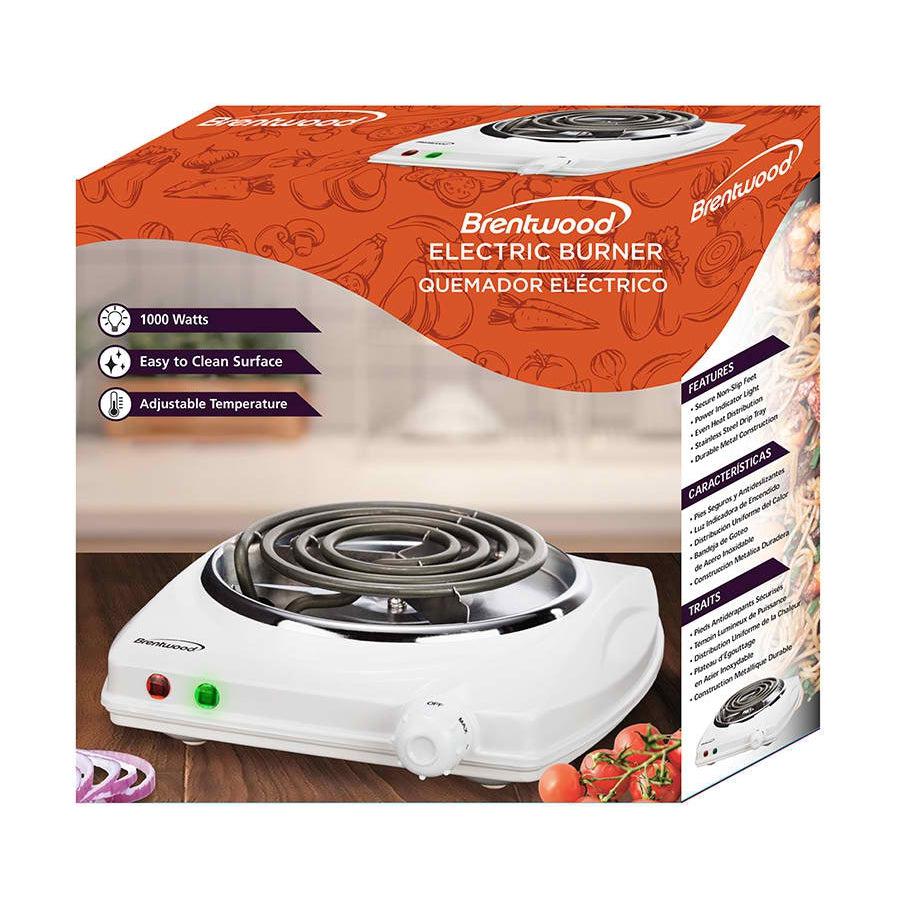 Wholesale-Brentwood TS-322 Single Electric Burner White 1000W-Kitchen Appliance-Electro Vision Inc
