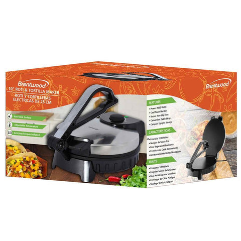 Wholesale-Brentwood TS128 Stainless Steel Non-Stick Electric Tortilla Maker, 10-Inch-Tortilla & Flatbread Makers-Electro Vision Inc