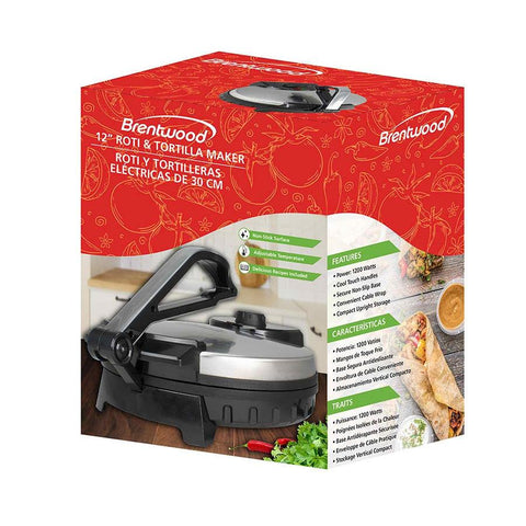 Wholesale-Brentwood TS129 Stainless Steel Non-Stick Electric Tortilla Maker, 12-Inch-Tortilla & Flatbread Makers-Electro Vision Inc