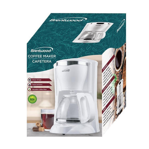 Wholesale-Brentwood TS216 Coffee Maker White - 12 Cup-Coffee Maker-Electro Vision Inc
