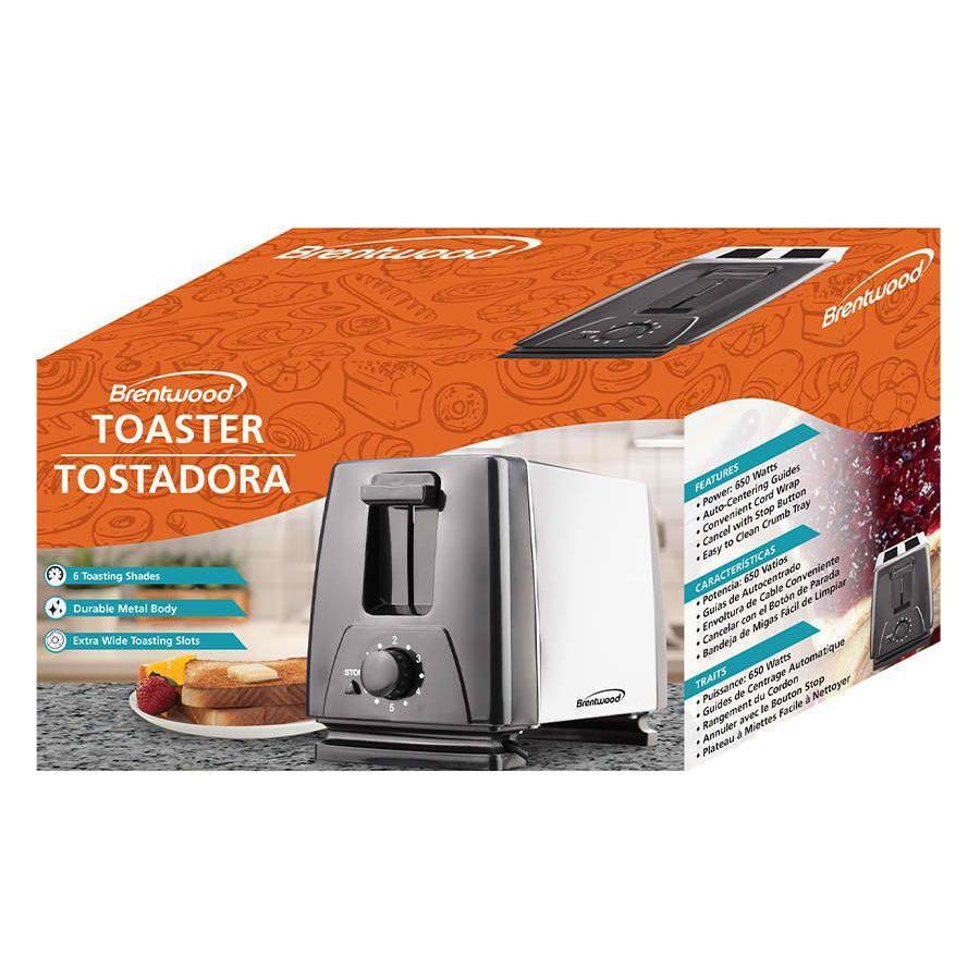 Wholesale-Brentwood TS280S Toaster 2 Slice Stainless Steel-Toasters-Electro Vision Inc