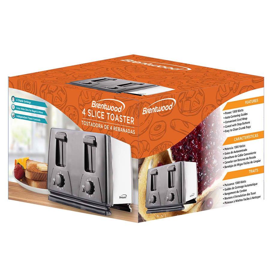 Wholesale-Brentwood TS284 Toaster 4 Slice Stainless Steel-Toaster Oven-Electro Vision Inc