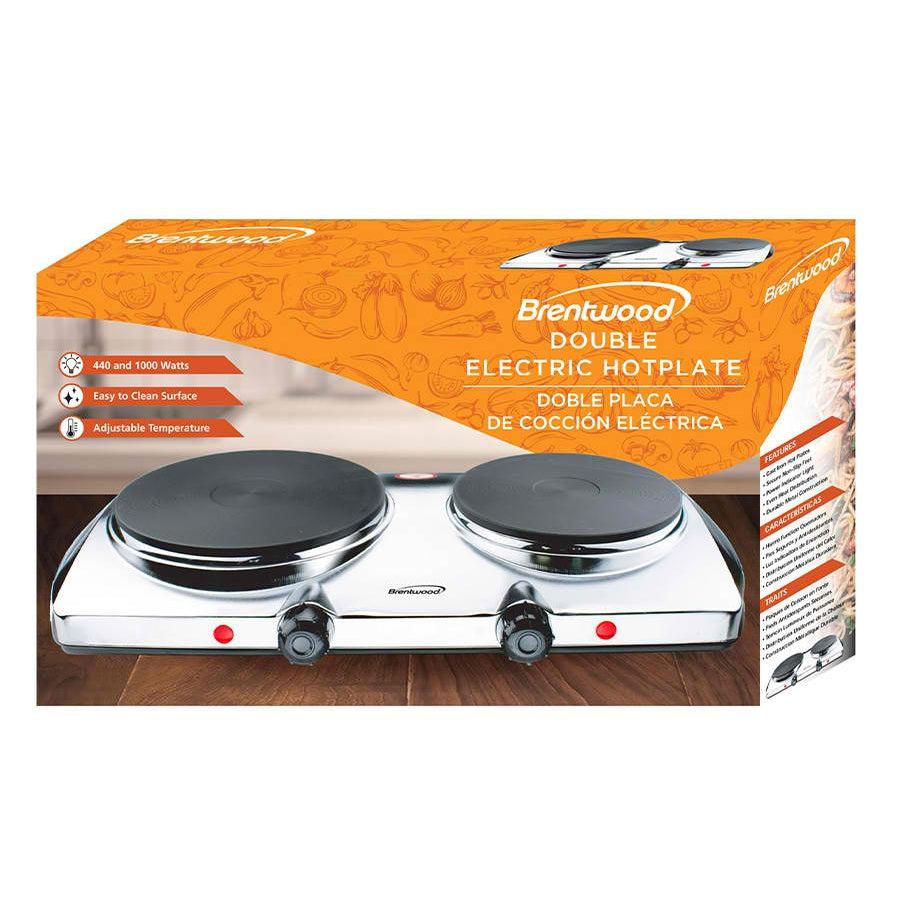 Wholesale-Brentwood TS372 Double Burner Chrome-Electric Burner-Electro Vision Inc
