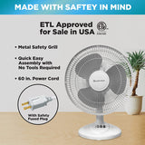 Wholesale-Comfort Zone CZ121WT OSCILLATING TABLE FAN ENG/FR C ETL 12''-Fans-Electro Vision Inc