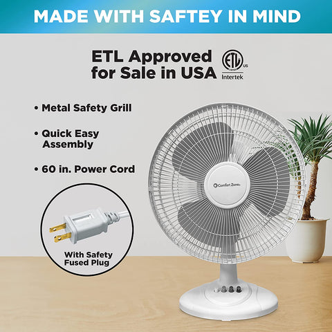 Wholesale-Comfort Zone CZ161WT OSCILLATING TABLE FAN WHITE 3 SPEED 16"-Fans-Electro Vision Inc
