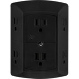 Wholesale-GE 45201 15-Amp 3-Wire Grounding Duplex to Six Black Standard Adapter-Power Outlets & Sockets-Electro Vision Inc