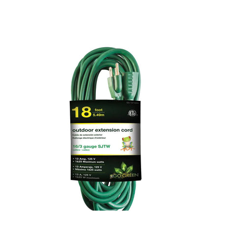 Wholesale-GoGreen 13718 18' OUTDOOR EXTENSION CORD-Extension Cords-Electro Vision Inc