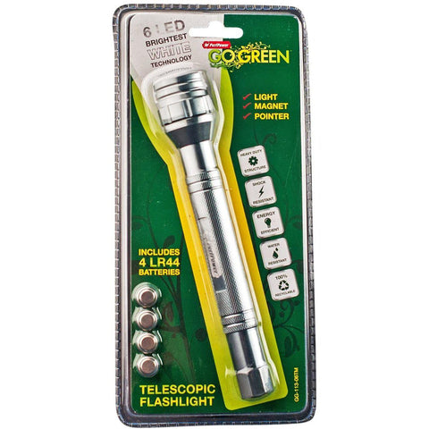 Wholesale-GoGreen 6 LED Telescoping Flashlight with Magnet Tip 12 Lumen Silver-Flashlights & Headlamps-Electro Vision Inc