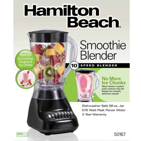 Wholesale-Hamilton Beach 50167 Blender 10 Speed Black Plastic Jar-Blender-Electro Vision Inc