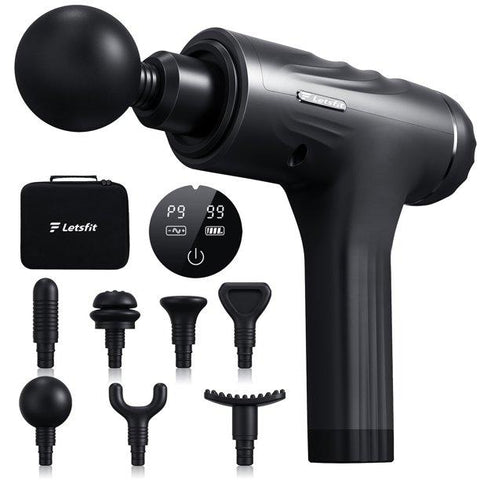 Wholesale-Letsfit Massage Gun, Portable Deep Tissue Percussion Muscle Massager with LED Touch Screen and 7 Heads-Electric Massagers-Electro Vision Inc