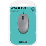 Wholesale-Logitech M110 USB Silent Wired Mouse, Silver-Wireless Mouse-Electro Vision Inc