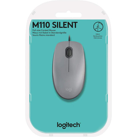 Wholesale-Logitech M110 USB Silent Wired Mouse, Silver-Wireless Mouse-Electro Vision Inc