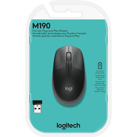 Wholesale-Logitech M190 Fullsize wireless mouse, Charcoal-Wireless Mouse-Electro Vision Inc